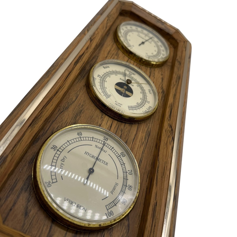 Verichron Weather Station Thermometer Barometer Hygrometer Wood Wall Vintage